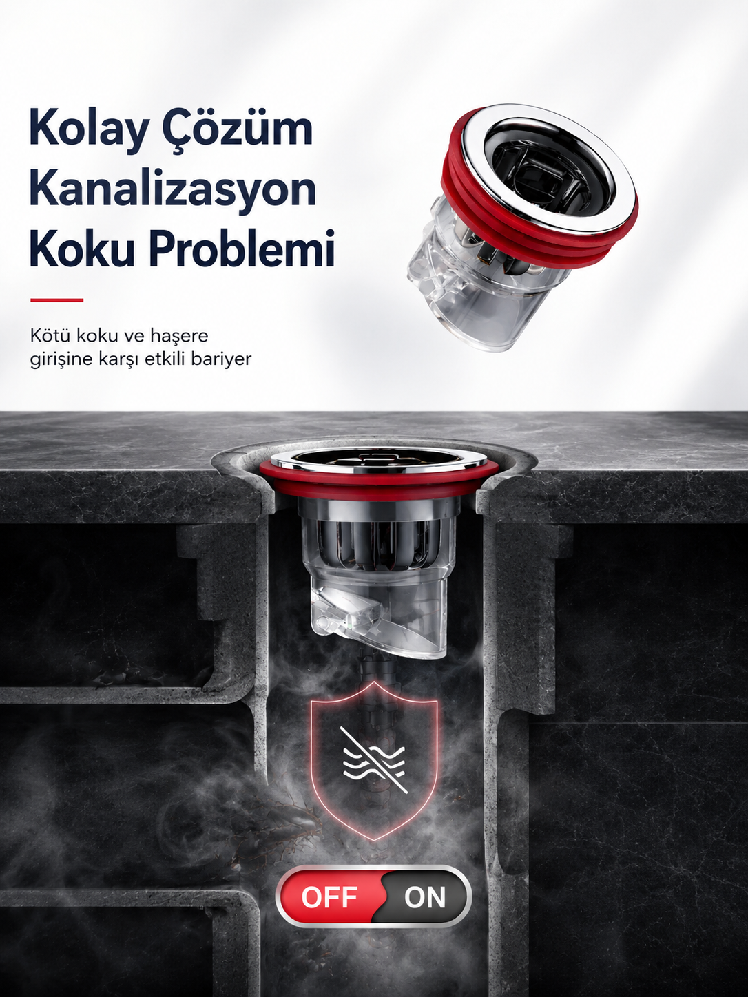 Koku Savar Yer Gideri ve Duş Gider Adaptörü – Çekvalfli Koku & Böcek Önleyici