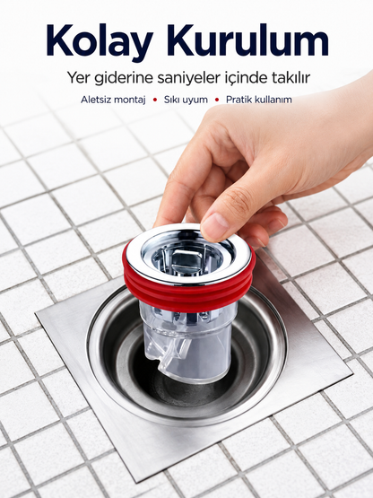 Koku Savar Yer Gideri ve Duş Gider Adaptörü – Çekvalfli Koku & Böcek Önleyici